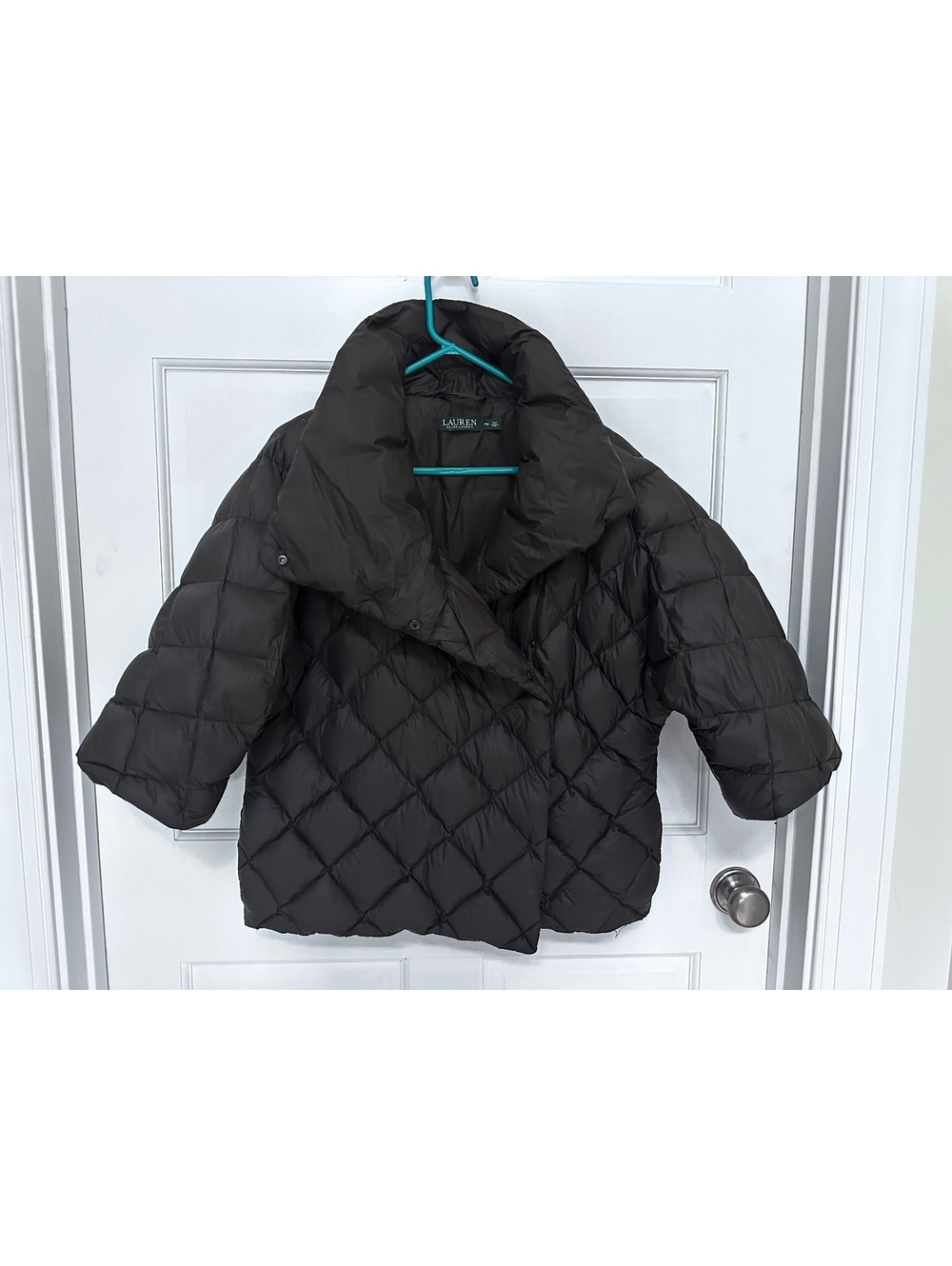 Vintage Ralph Lauren Funnelneck Black Diamond-Quilted Down Jacket Size PM